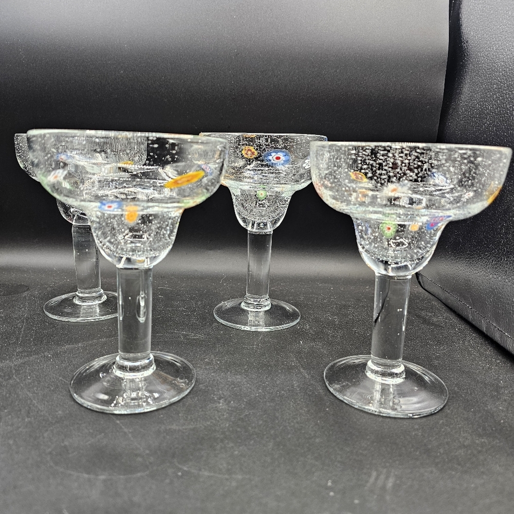 Crate & Barrel Zazz Millefiori Bubble Margarita Glasses Set Of 4